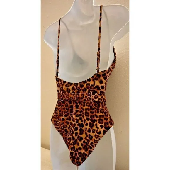Good American GSW0020 Women's Sz 1/S Leopard Print Showoff 1-Pc Swimsuit - Picture 6 of 12